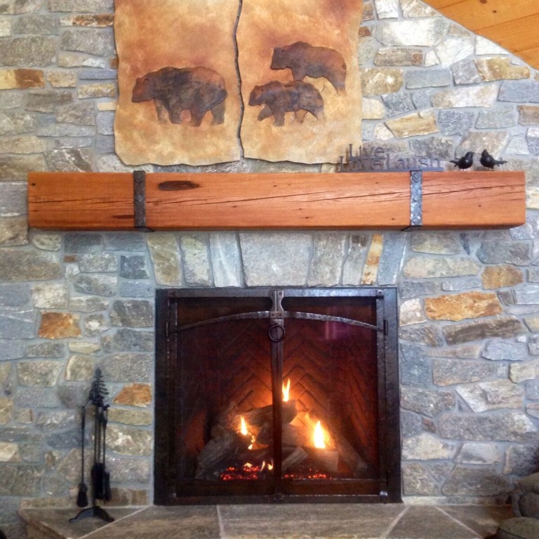 Mantle with iron brackets - Pacific Northwest Timbers